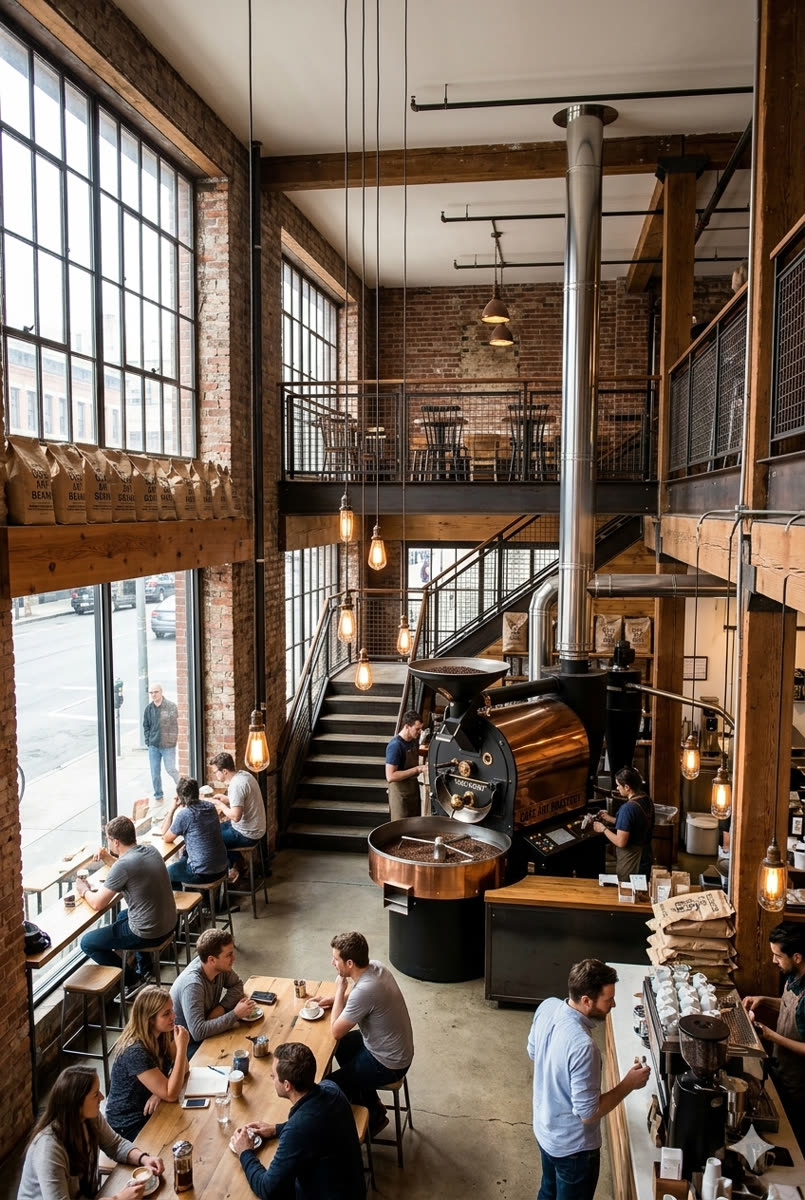 The mezzanine seating above the café floor